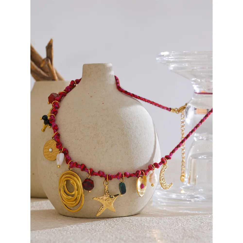 Moon & Star Braided Necklace