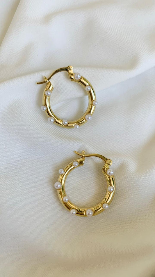 Solid Small Pearled Hoop