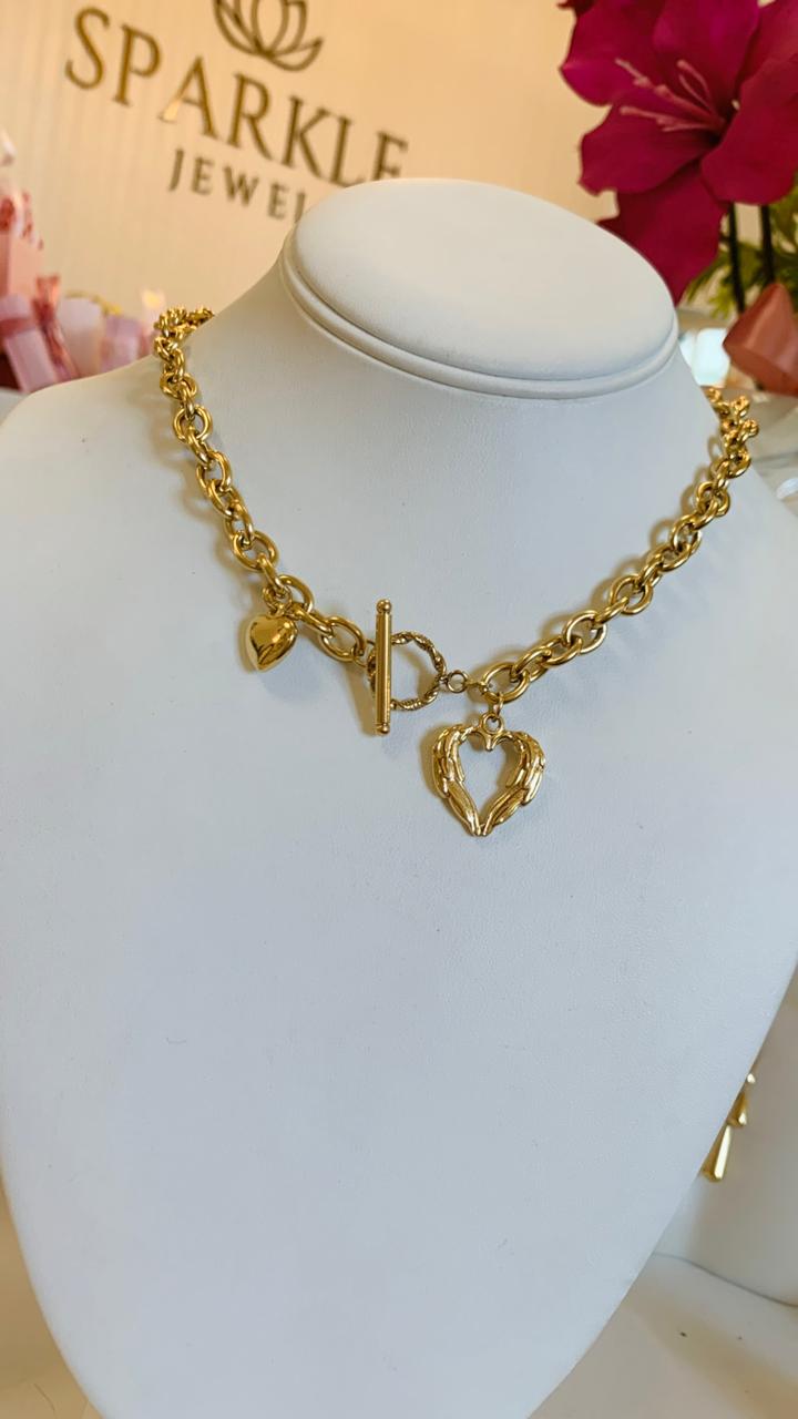 Double Heart Chunky Necklace